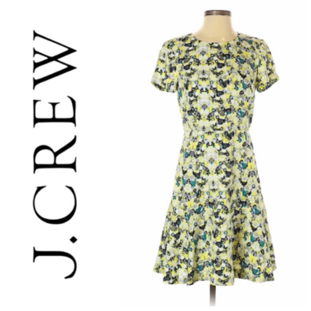 J. Crew Fit and Flare Yellow Floral Dress Size 2